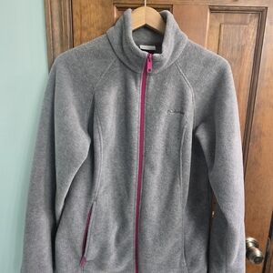 Columbia Women's Soft Gray Teddy Jacket with Pink Zipper